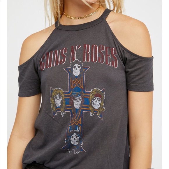 Daydreamer Tops - Daydreamer Cold Shoulder Guns and Roses Tee